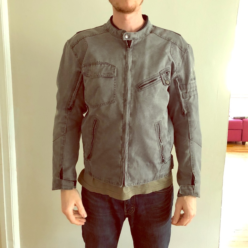 Men’s motorcycle jacket gray denim canvas moto